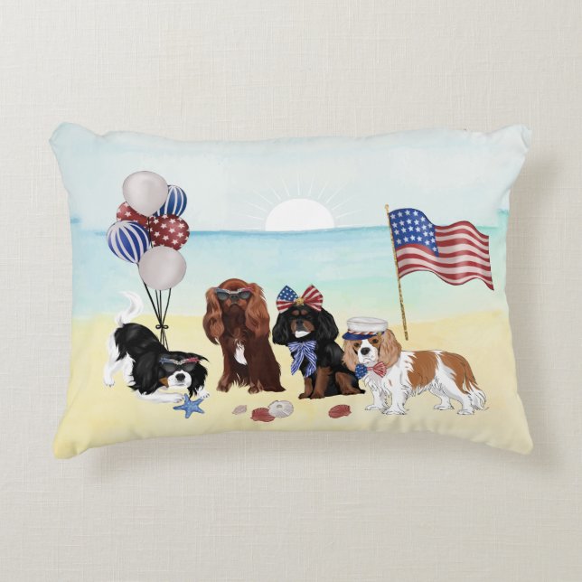 Patriotic Cavalier King Charles Spaniels Beach  Decorative Cushion (Front)