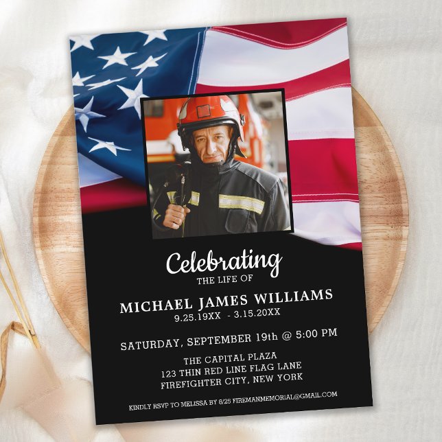 Patriotic Celebration Of Life USA Flag Memorial Invitation (Creator Uploaded)