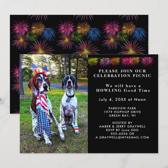 Patriotic Celebration Picnic Party Dogs Invitation (Front/Back)