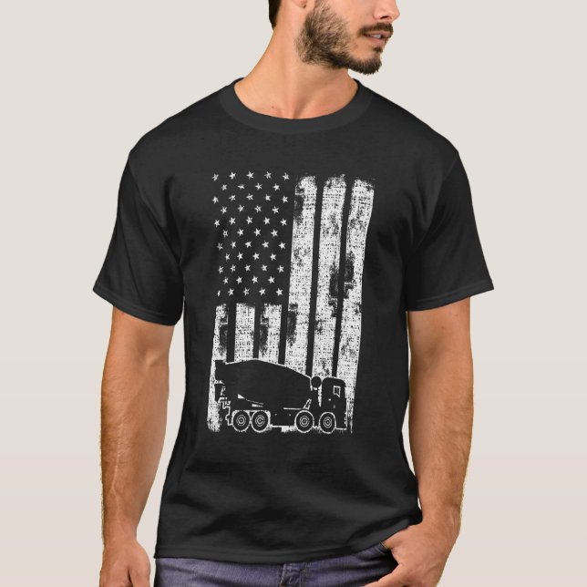 Patriotic Cement Truck Driver Concrete Mixer Ameri T-Shirt (Front)