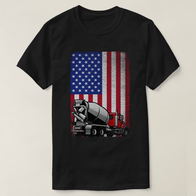 Patriotic Cement Truck Driver Concrete Mixer Ameri T-Shirt (Design Front)