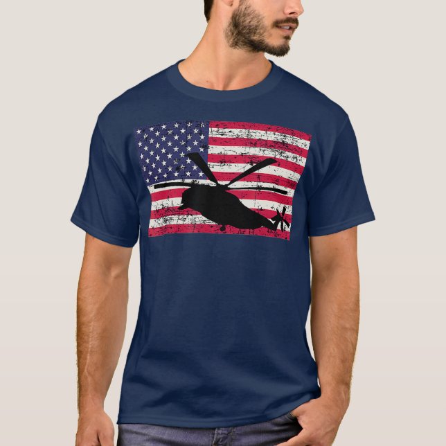 Patriotic CH53 and MH53 helicopter American flag T-Shirt (Front)