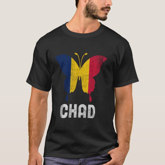 Patriotic Chad Africa Cute Butterfly African Count T-Shirt (Front)