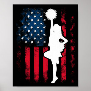 Patriotic Cheerleader Us Flag 4th Of July Cheerlea Poster