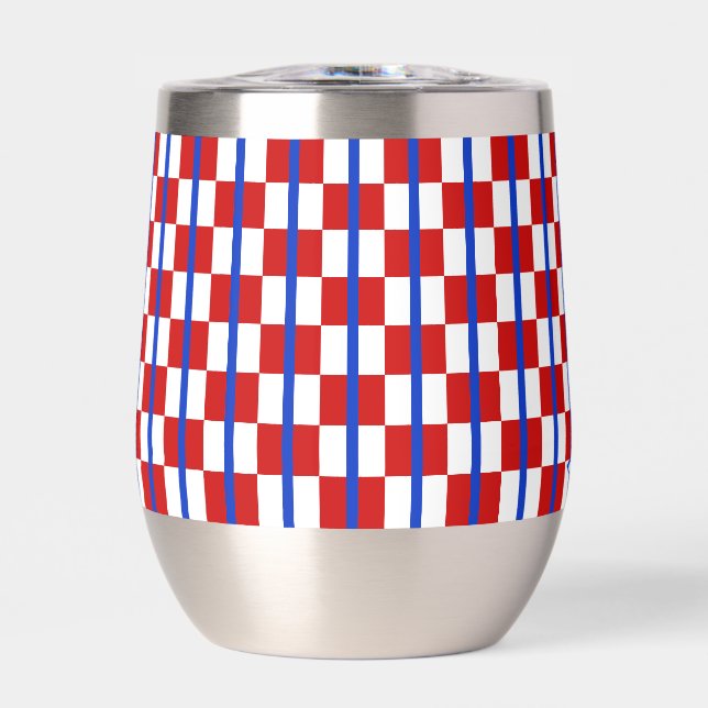 Patriotic Chequered Stripe Stemless Wine Tumbler (Front)