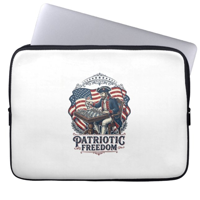Patriotic Chess Player Vector Graphic Tee Laptop Sleeve (Front)