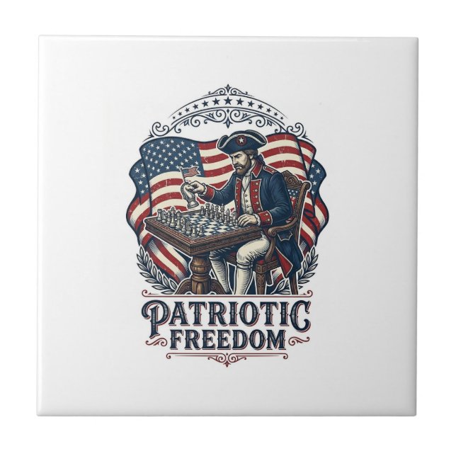 Patriotic Chess Player Vector Graphic Tee Tile (Front)