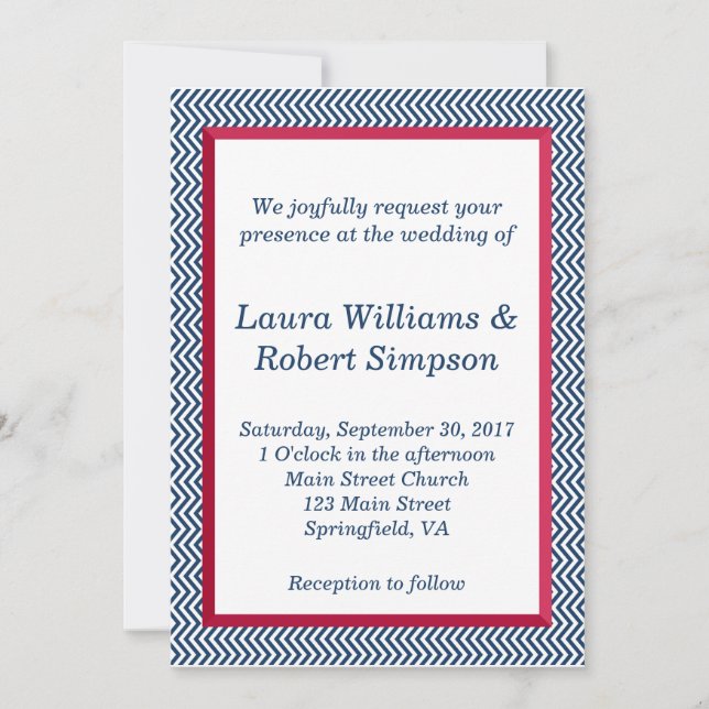Patriotic Chevron Border Wedding Invitation (Front)