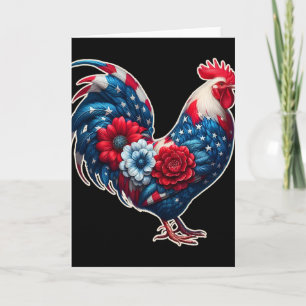 Patriotic Chicken 4th Of July Usa Flag Floral Chic Card