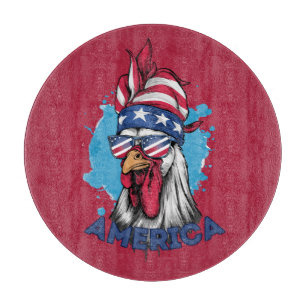 Patriotic Chicken in USA Bandana and Shades Cutting Board