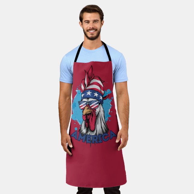 Patriotic Chicken in USA Bandanna and Shades Apron (Worn)