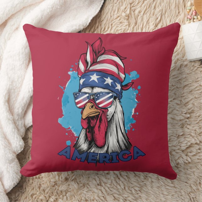 Patriotic Chicken in USA Bandanna and Shades Cushion (Blanket)