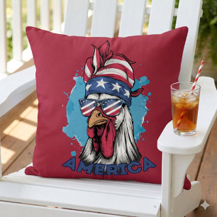 Patriotic Chicken in USA Bandanna and Shades Cushion
