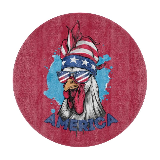 Patriotic Chicken in USA Bandanna and Shades Cutting Board (Front)