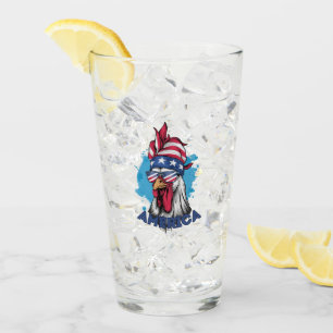 Patriotic Chicken in USA Bandanna and Shades Glass