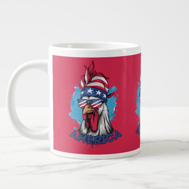 Patriotic Chicken in USA Bandanna and Shades Large Coffee Mug (Left)