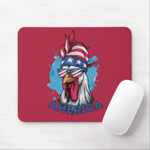Patriotic Chicken in USA Bandanna and Shades Mouse Mat