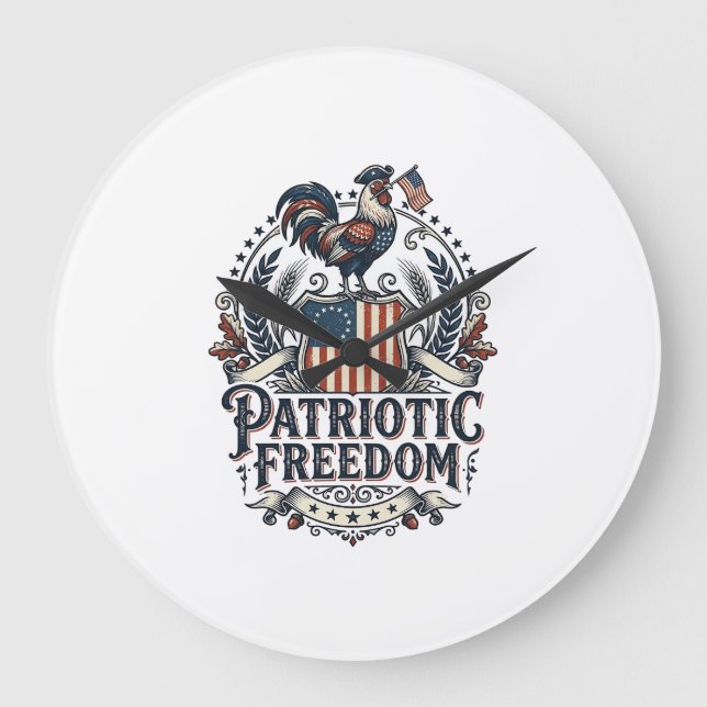 Patriotic Chicken Keeper Vector Graphic Tee_1 Large Clock (Front)
