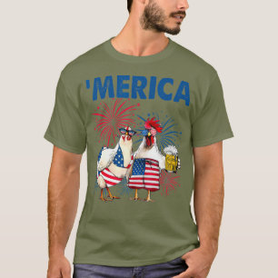 Patriotic Chicken Merica 4th Of July Beer Day T-Shirt