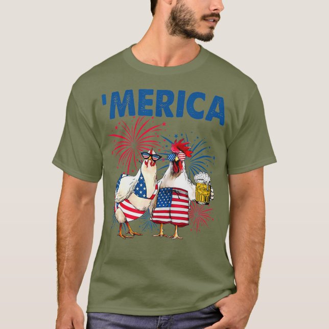 Patriotic Chicken Merica 4th Of July Beer Day T-Shirt (Front)