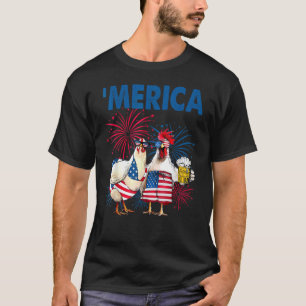 Patriotic Chicken Merica Beer Independence Day T-Shirt