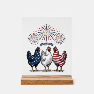 Patriotic Chicken Trio Vintage Engraving Vector De Acrylic Sign