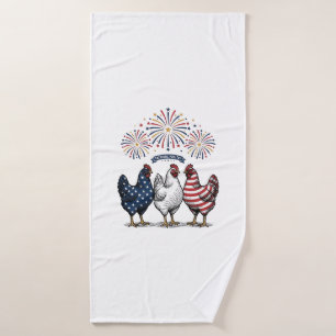 Patriotic Chicken Trio Vintage Engraving Vector De Bath Towel