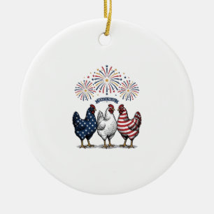 Patriotic Chicken Trio Vintage Engraving Vector De Ceramic Tree Decoration