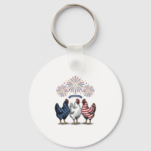 Patriotic Chicken Trio Vintage Engraving Vector De Key Ring