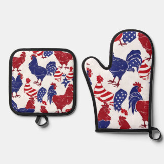 Patriotic Chickens Oven Mitt and Pot Holders Oven Mitt & Pot Holder Set