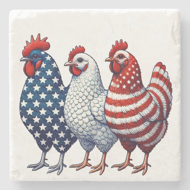 Patriotic Chickens  Stone Coaster (Front)