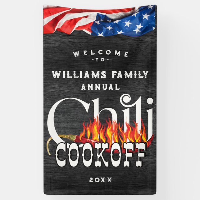 Patriotic Chilli Cookoff Rustic CookOff Contest Banner (Vertical)
