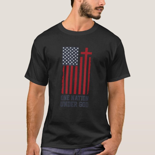 Patriotic Christian American Flag One Nation Under T-Shirt (Front)