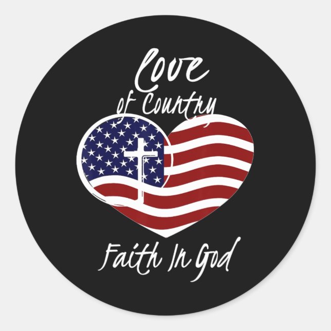 Patriotic Christian Faith In God Heart Cross Ameri Classic Round Sticker (Front)