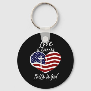Patriotic Christian Faith In God Heart Cross Ameri Key Ring