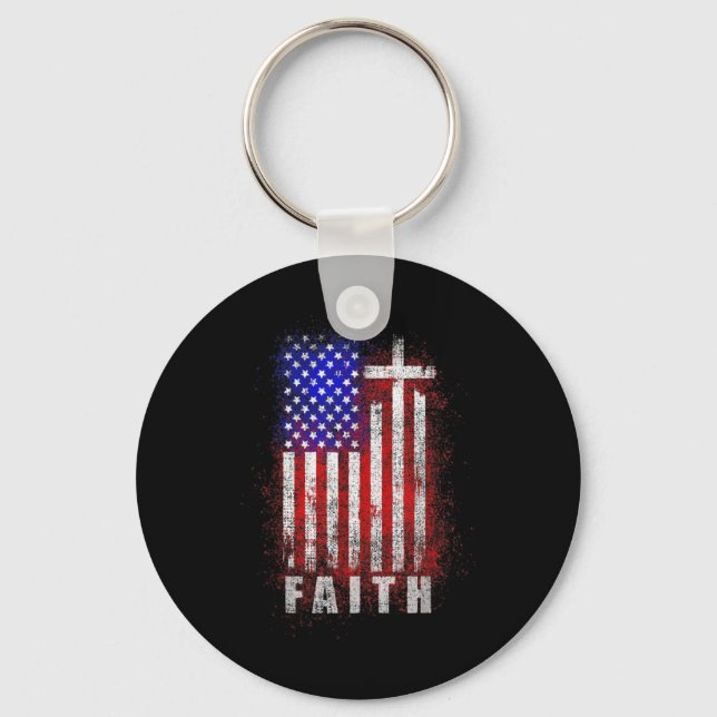 Patriotic Christian Faith Love Jesus American Flag Key Ring (Front)