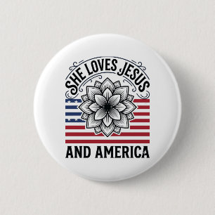 Patriotic Christian Flower Vintage T-Shirt 6 Cm Round Badge