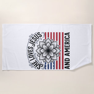 Patriotic Christian Flower Vintage T-Shirt Beach Towel