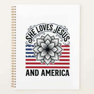 Patriotic Christian Flower Vintage T-Shirt Planner