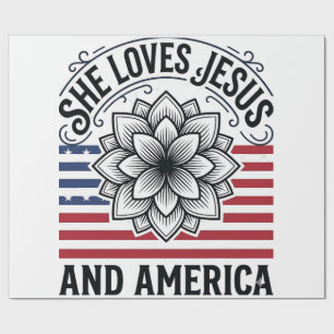 Patriotic Christian Flower Vintage T-Shirt Wrapping Paper