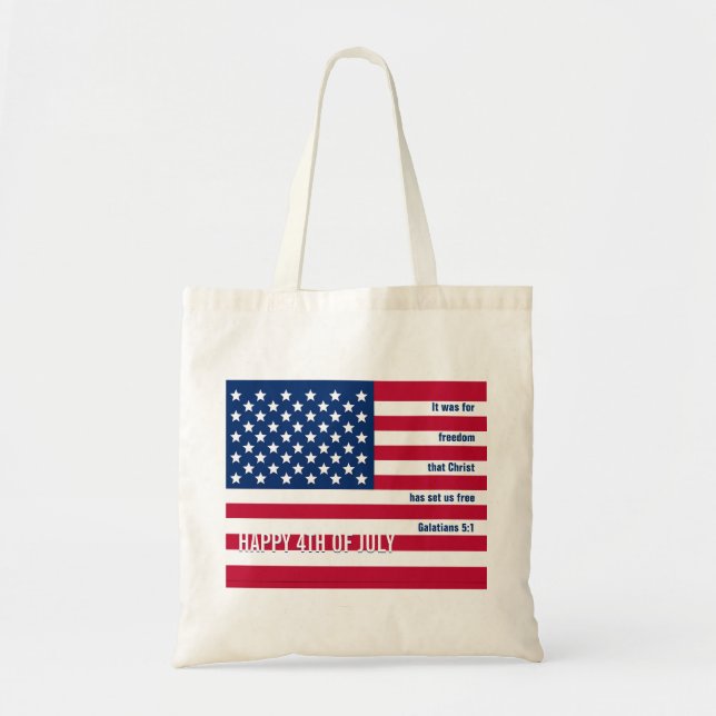 Patriotic Christian USA 4th Of July Tote Bag (Front)
