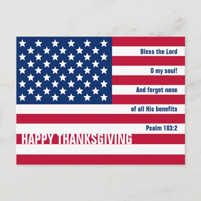 Patriotic Christian USA HAPPY THANKSGIVING Postcard (Front)