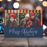 Patriotic Christmas 2 photo collage USA Flag Holiday Card<br><div class="desc">Use two square photos with the subject in the middle. Make a unique and trendy Merry Christmas greeting with a USA theme. If you need to move anything around,  click on the customise button to make changes.</div>