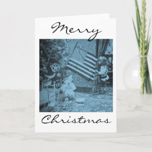 Patriotic Christmas American Flag Vintage Holiday Card