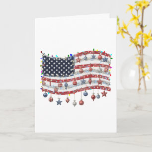 Patriotic Christmas American Flag with Lights  Card