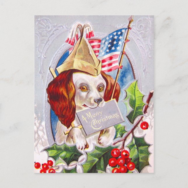 Patriotic Christmas Dog Holiday Postcard (Front)