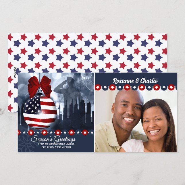 Patriotic Christmas Flag Ornament Military Holiday Card (Front/Back)