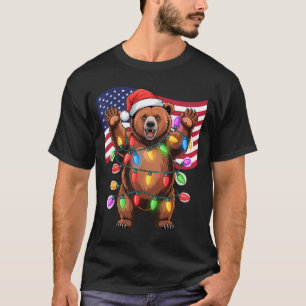 Patriotic Christmas Grizzly Bear Holiday Light San T-Shirt