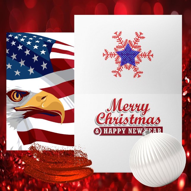 Patriotic Christmas Holiday Card (Bold Proud Patriotic - Red White & Blue - Iconic Symbols - Vibrant Colors)
