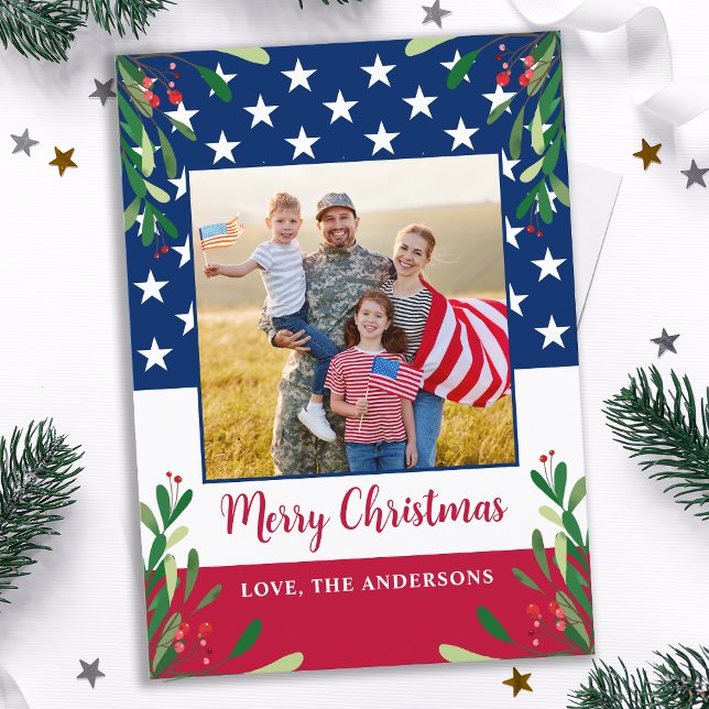 Patriotic Christmas Military Photo American Flag Holiday Card (Creator Uploaded)